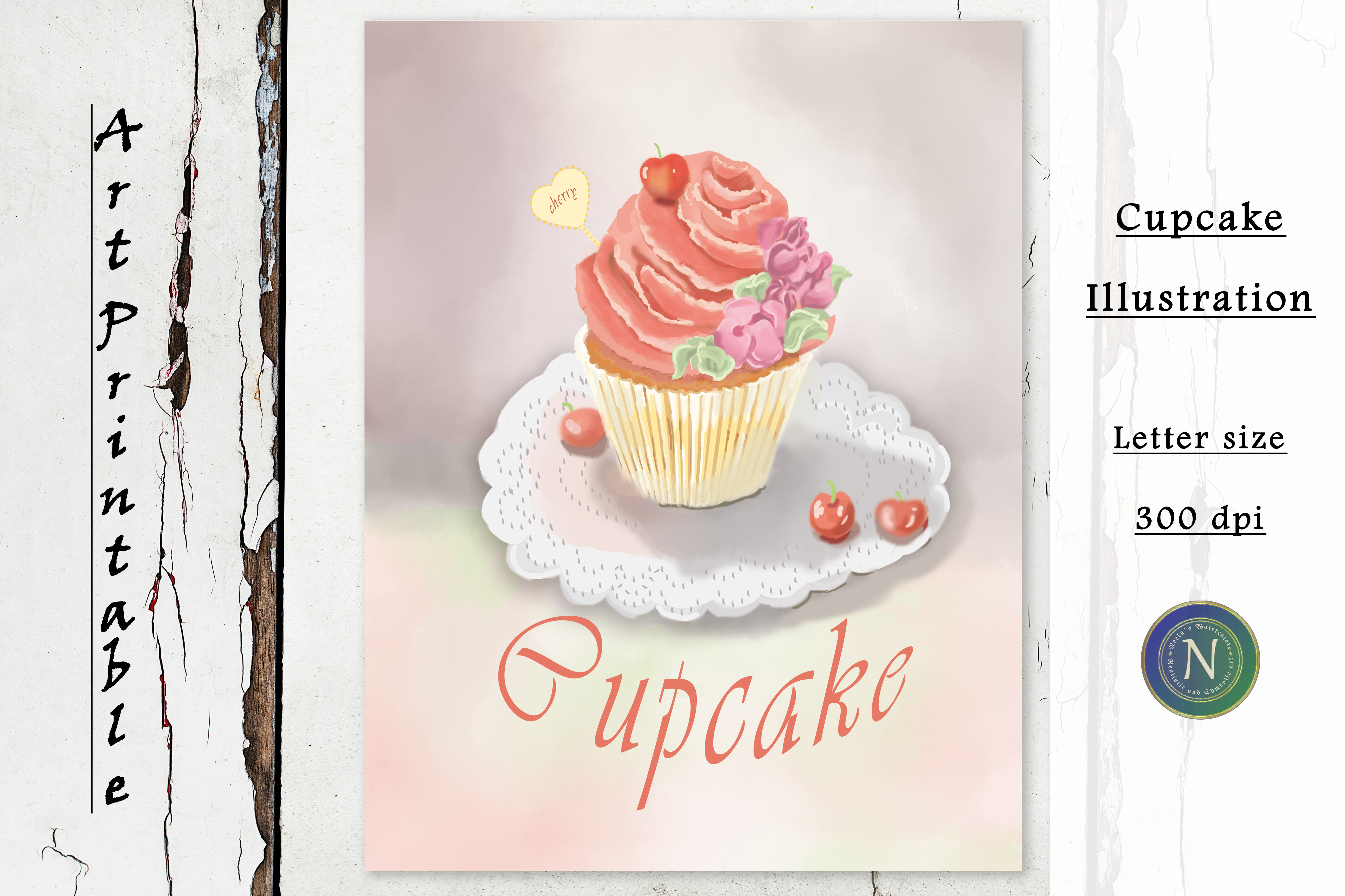 Cupcake illustration kitchen decor | Letter size |Art printable | Dorm decor instant download |Valentine gift for her| Personal use